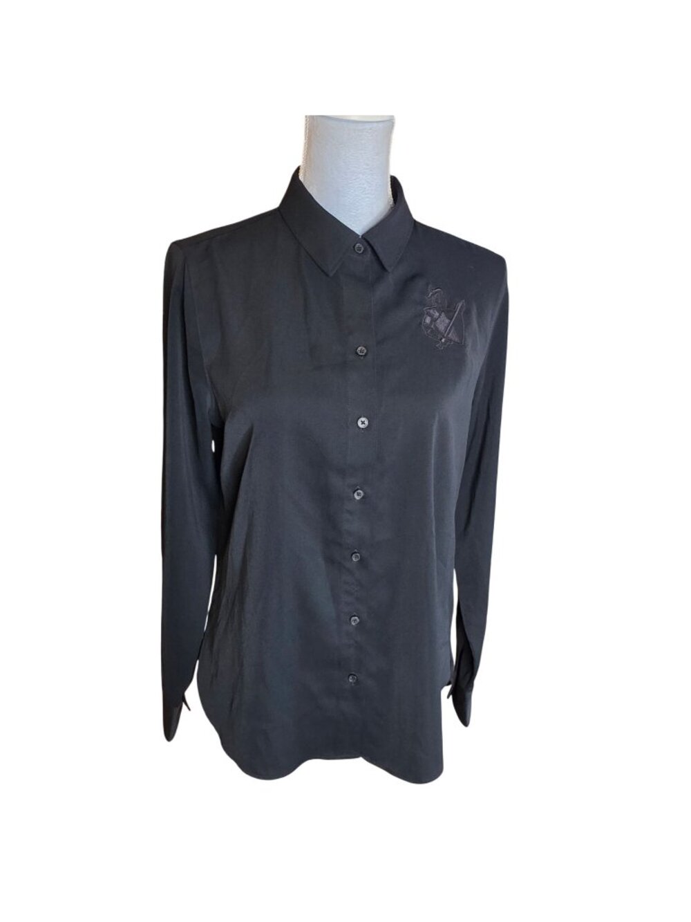 Brooks Brothers Womens M Black Button Down Shirt Preppy Quiet Luxury Minimalist